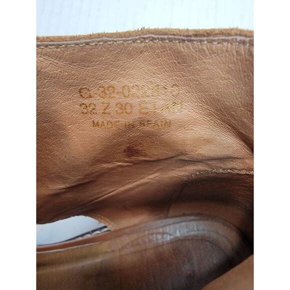 TopShop Booties Sz. 37 6.5 Chunky Heel Cutout Ankle Boots Leather Tan Lace Up - Picture 10 of 11